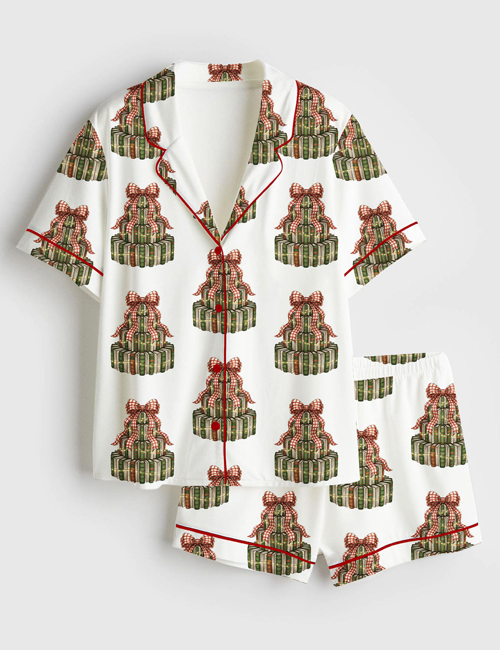 Women’s Christmas Book Tree Teachers Short Sleeve Satin Pajama Set