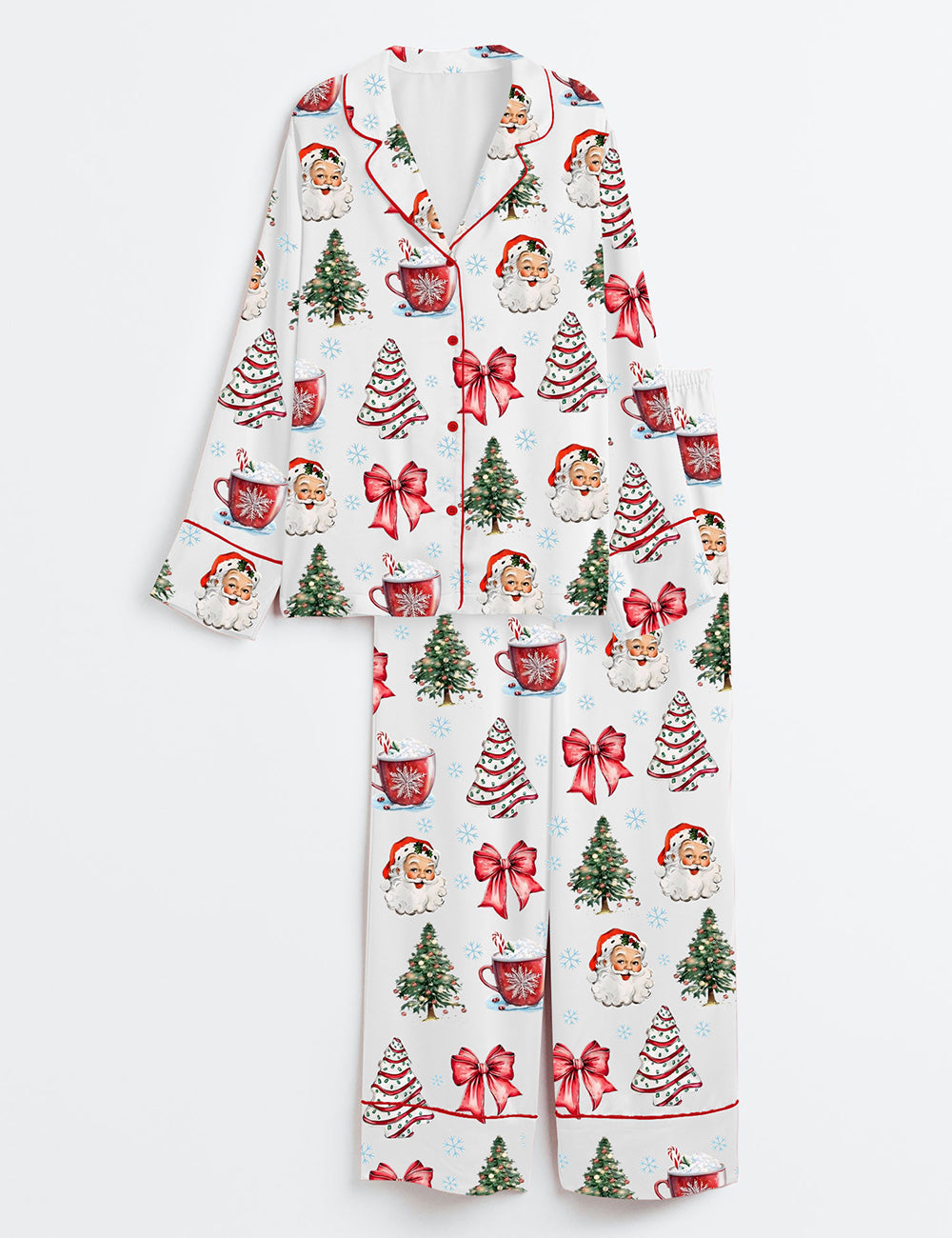 Women's Retro Coquette Christmas Satin Pajama Set