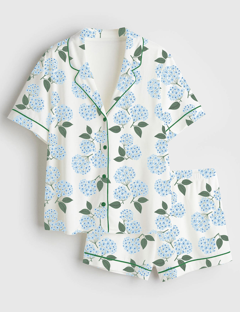 Women’s Blue Hydrangea Nantucket Cottage Short Sleeve Satin Pajama Set