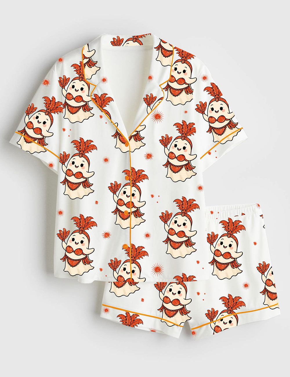 Women’s The Life Of A Showghoul Halloween Ghost Showgirl Era Short Sleeve Satin Pajama Set