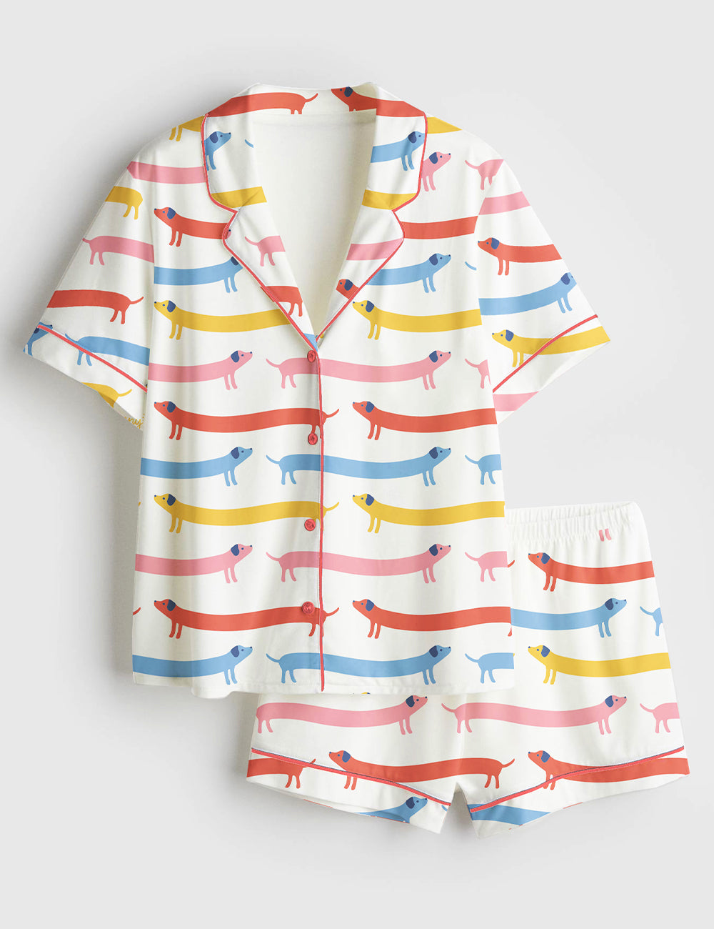 Women's Cute Weenie Dachshund Short Sleeve Satin Pajama Set