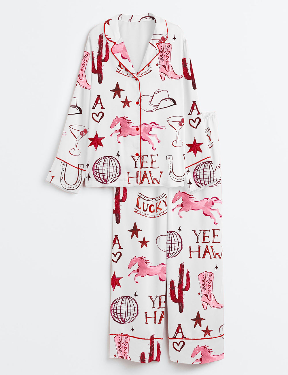 Women’s Yee Haw Western Cowgirl Long Sleeve Satin Pajama Set