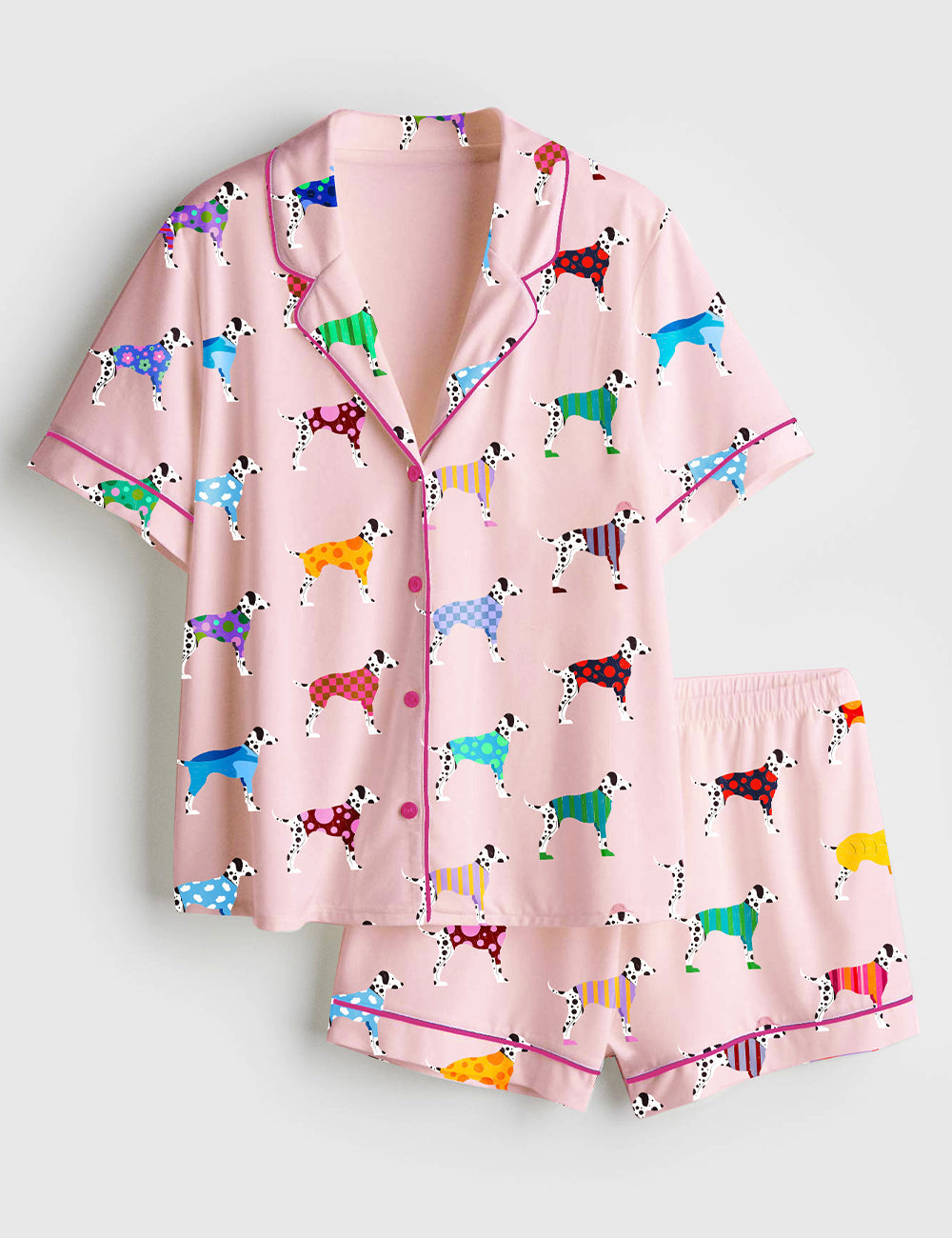 Women's Dalmatian Puppy Short Sleeve Satin Pajama Set