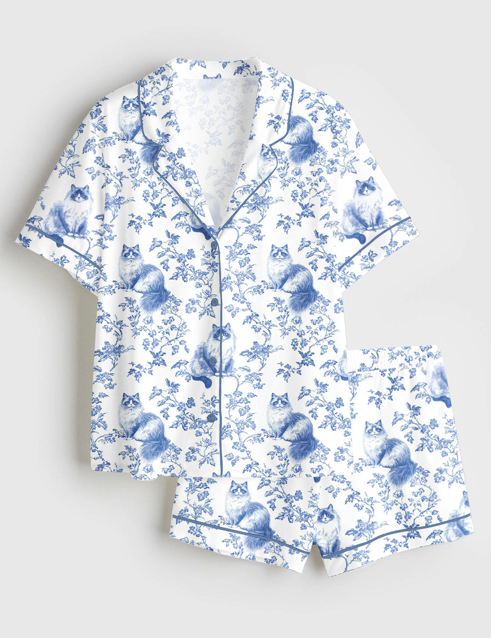 Women’s Ragdoll Cat Short Sleeve Satin Pajama Set