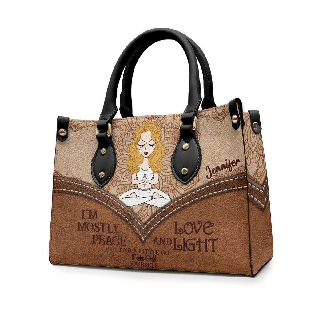 I'm Mostly Peace - Personalized Yoga Leather Handbag