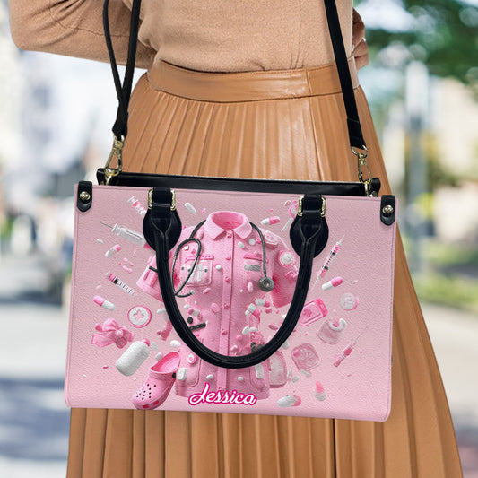 Nursing Is A Work Of Heart - Personalized Nurse Leather Handbag