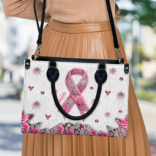 Breast Cancer Awareness - Personalized Breast Cancer Awareness Leather Handbag