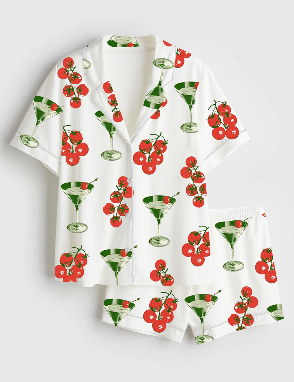 Women’s Tomato Girl Summer Cocktail Tomato Short Sleeve Satin Pajama Set
