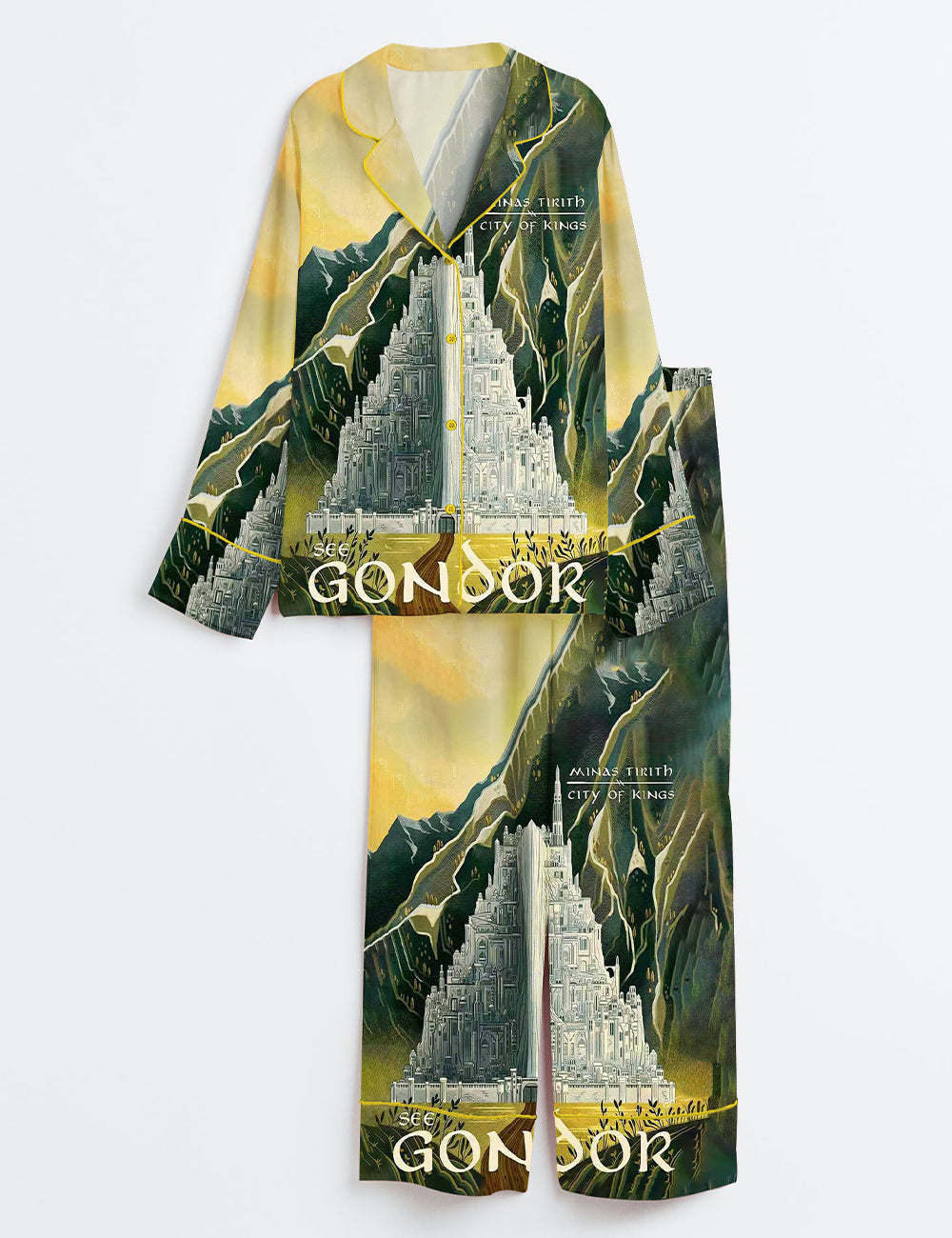 Women’s Lord Of The Rings Gondor MInas Tirith Travel Long Sleeve Satin Pajama Set