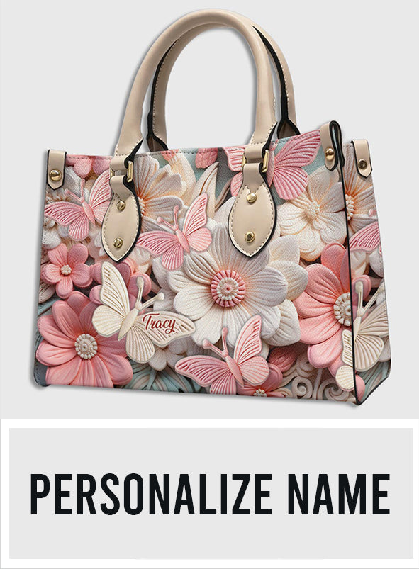 Butterfies And Flowers - Personalized Butterfly Leather Handbag