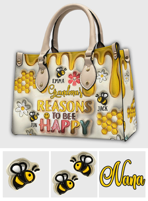 Grandma’s Reasons To Bee Happy - Gift for grandma - Personalized Leather Handbag