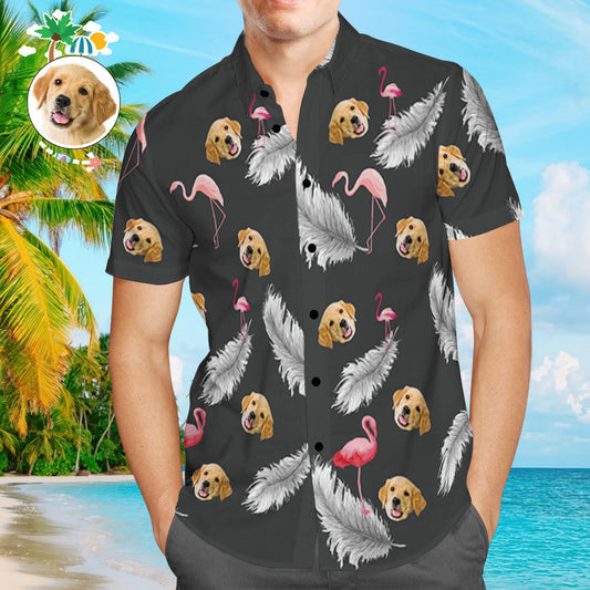 Custom Dog Face Hawaiian Shirt Black Feather Personalized Tee for Pet Owner