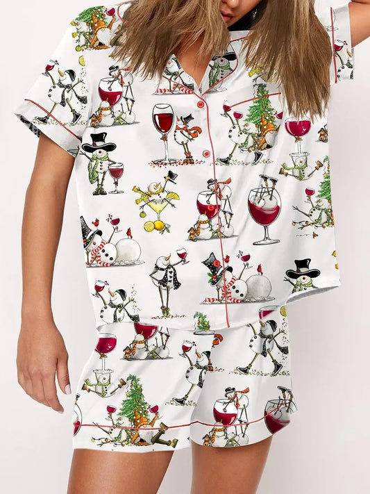 Winey Snowman Christmas Pajama Set