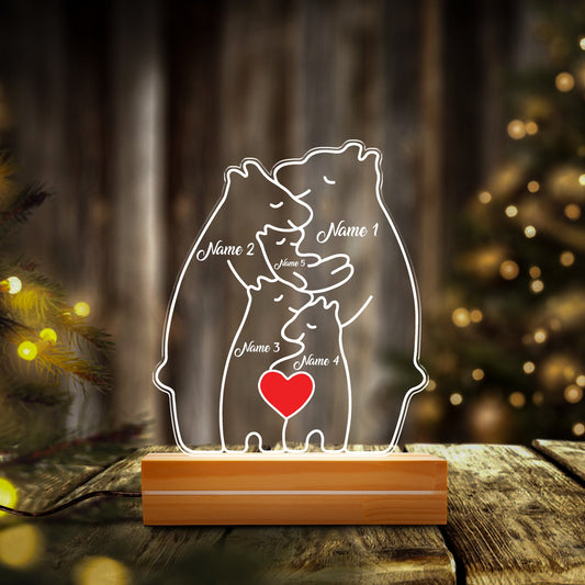 Solas Oíche Teaghlaigh Béar Pearsanta Bronntanais Pearsantaithe do Leanbh Oíche cailín buachaill solas cois leapa leapa leapa, Bronntanas le haghaidh maisiú Baile Teaghlaigh na Nollag