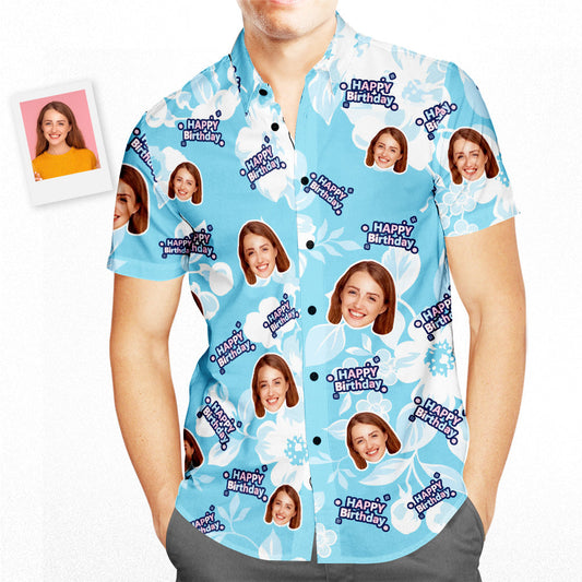 Léine Haváíais Aghaidh an Chustaim Bláthanna Bán Bronntanais Breithlá Pearsantaithe