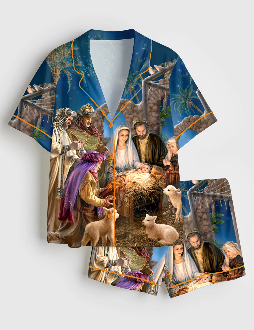 Women’s Oh Holy Night Jesus Christmas Christian Short Sleeve Satin Pajama Set