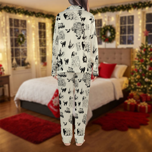 Witchy Halloween Pajama Set – Vintage Black Cat Pajamas | Cozy Pajama Gift Set, Cute Pajamas for My Love, Family Pajamas for Women, Men, Kids & Youth HPRPJMADL-22