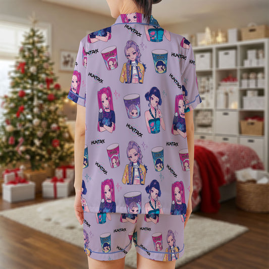 Anime Girl Short Pajama Set – Cute Cartoon Pajamas | Cozy Summer Sleepwear Gift Set for Women, Men, Kids & Youth, Fun Pajama Gift for My Love HPRPJMADS-01