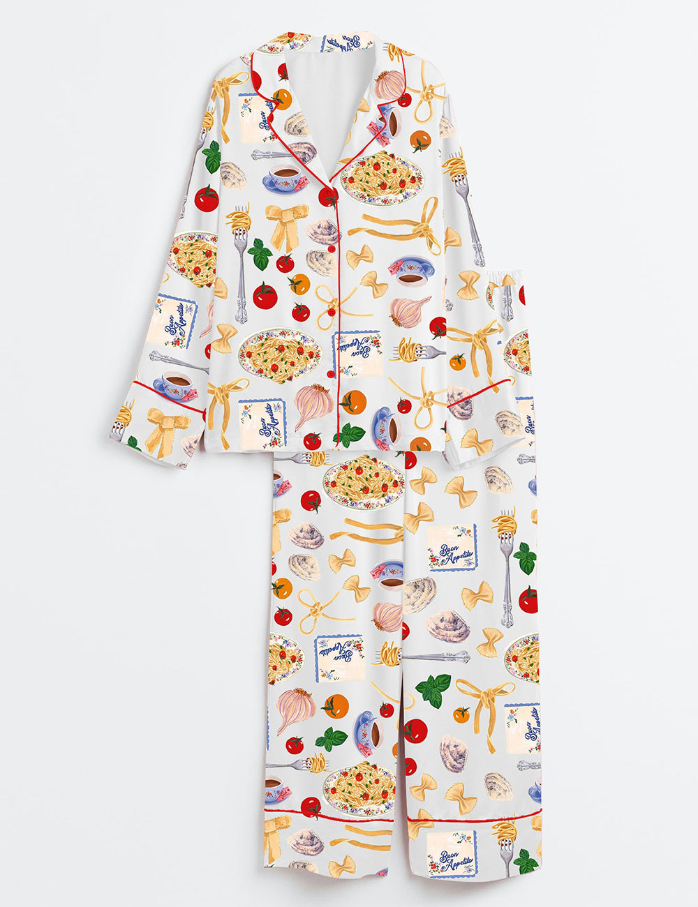 Women’s Tomato Pasta Funny Food Long Sleeve Satin Pajama Set