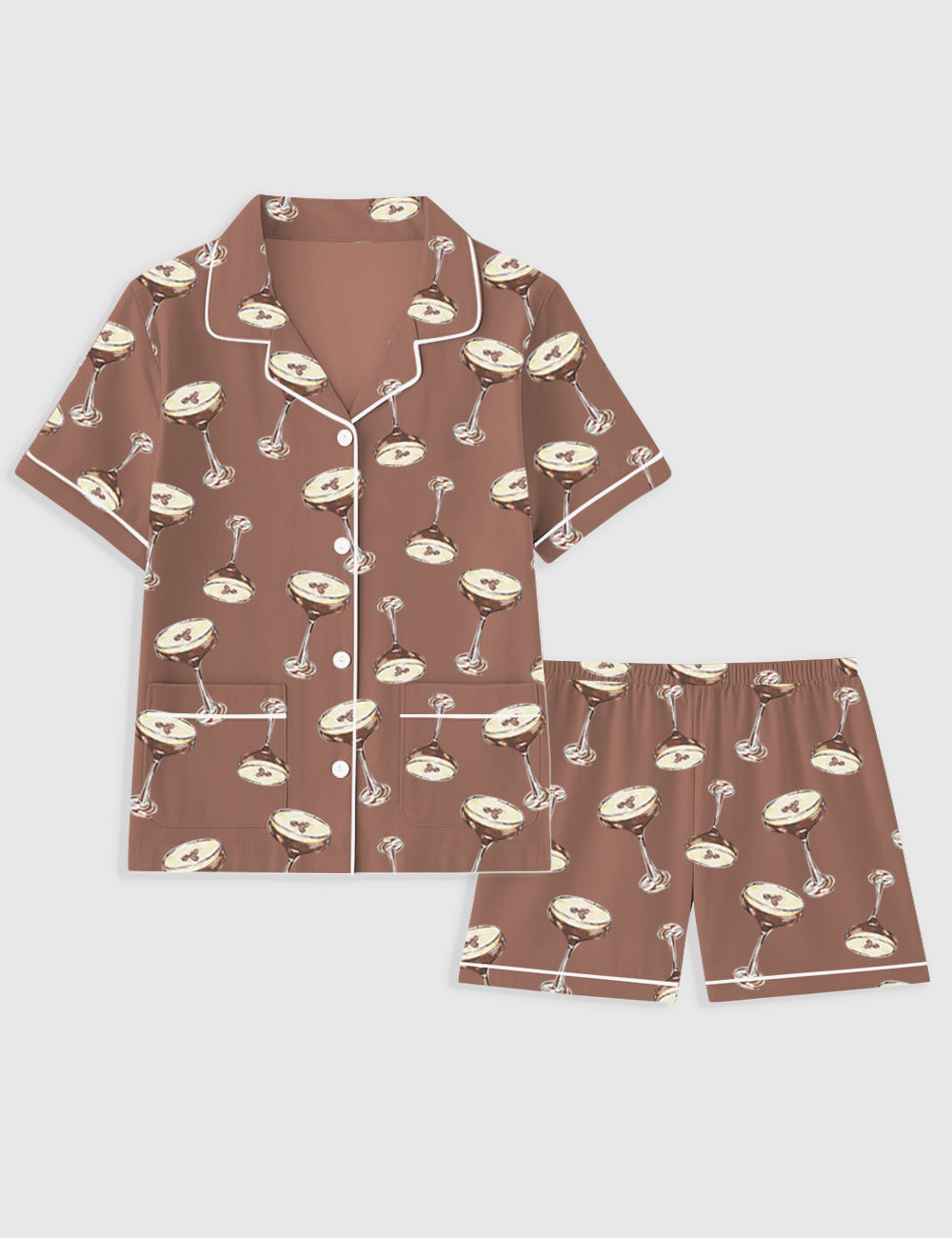 Women's Espresso Martini Wedding Drink Short Sleeve Pocket Cotton Pajama Set