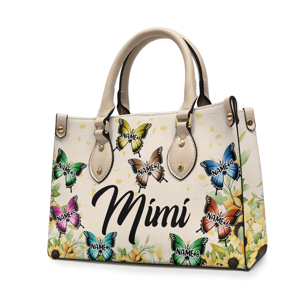 Grandma And Children - Personalized Grandma Leather Handbag