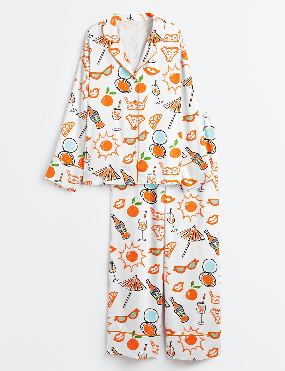 Women's Aperol Bachelorette Party Beach Tropical Summer Bridal Party Long Sleeve Satin Pajama Set