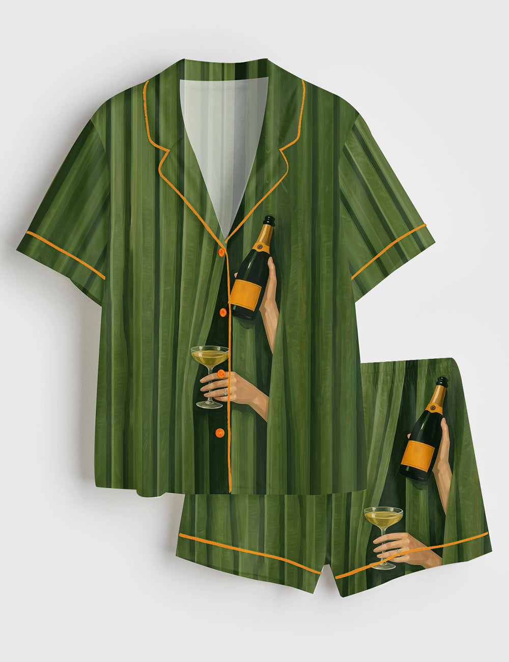 Women’s Champagne Celebration Short Sleeve Satin Pajama Set