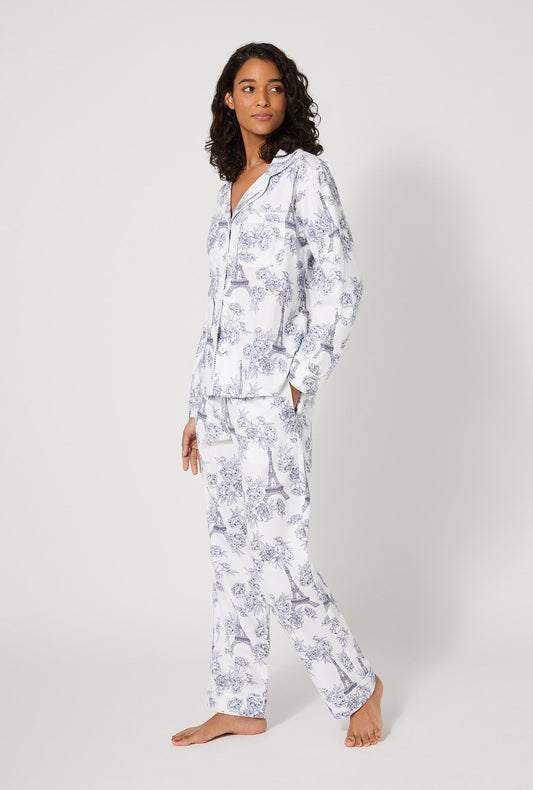 La Belle Eiffel Long Sleeve Classic Woven Portuguese Flannel PJ Set