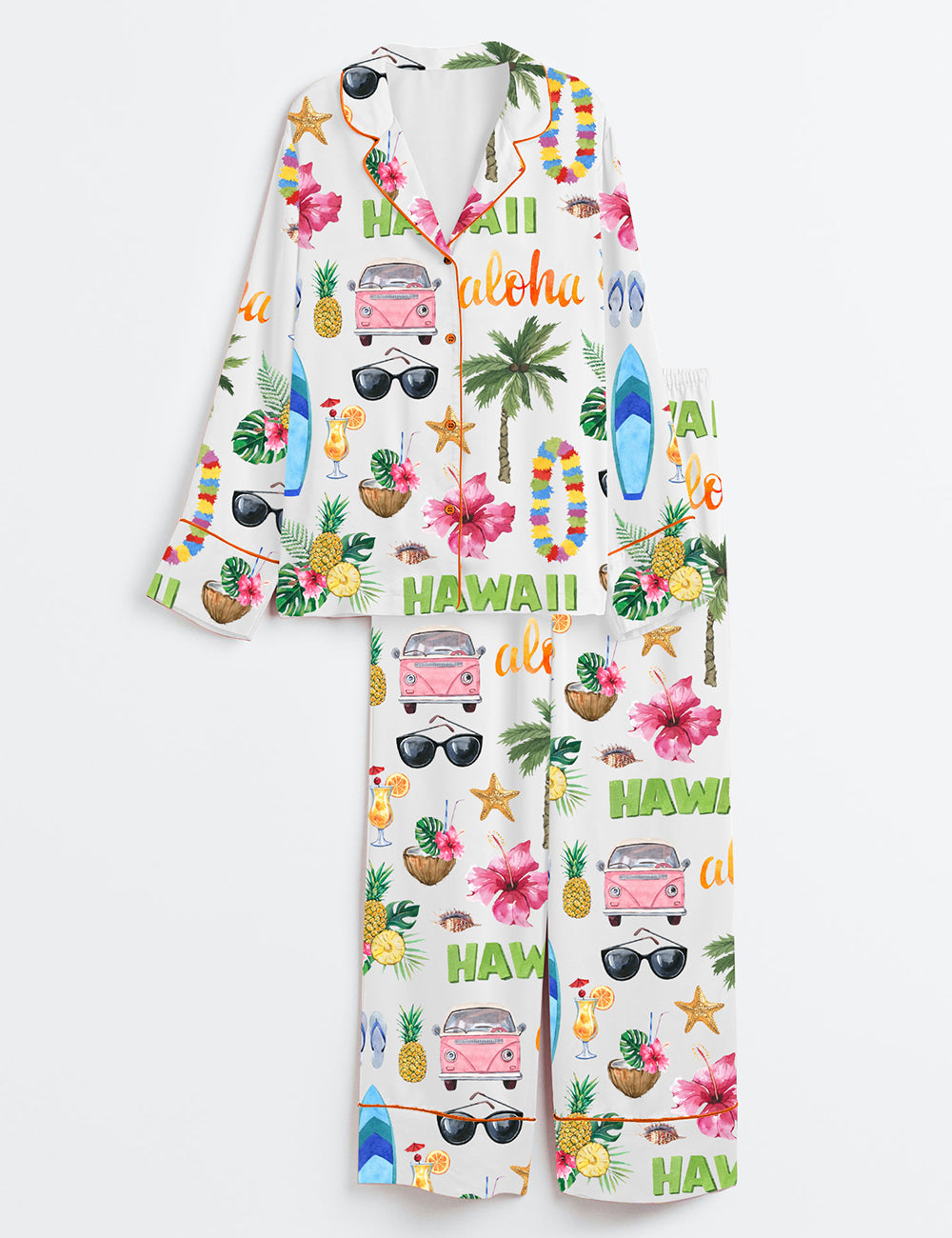 Women's Hawaii Travel Long Sleeve Satin Pajama Set