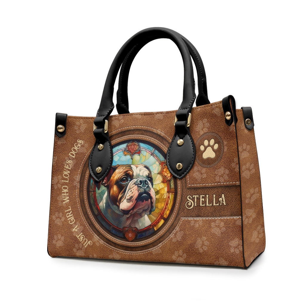 Stained Glass Dog - Personalized Dog Leather Handbag