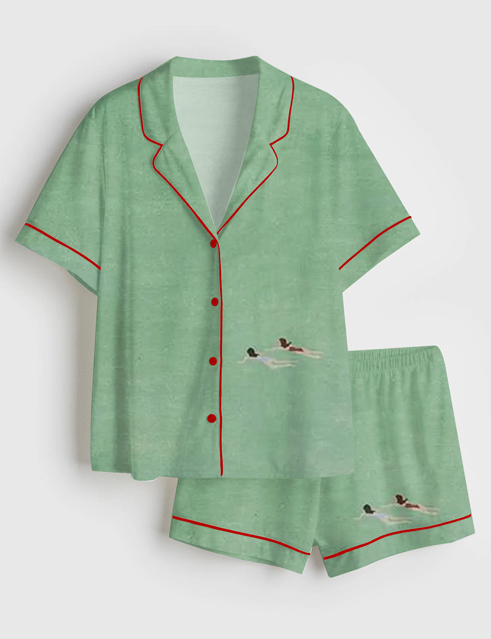 Women’s Two Girls Swimming Short Sleeve Satin Pajama Set