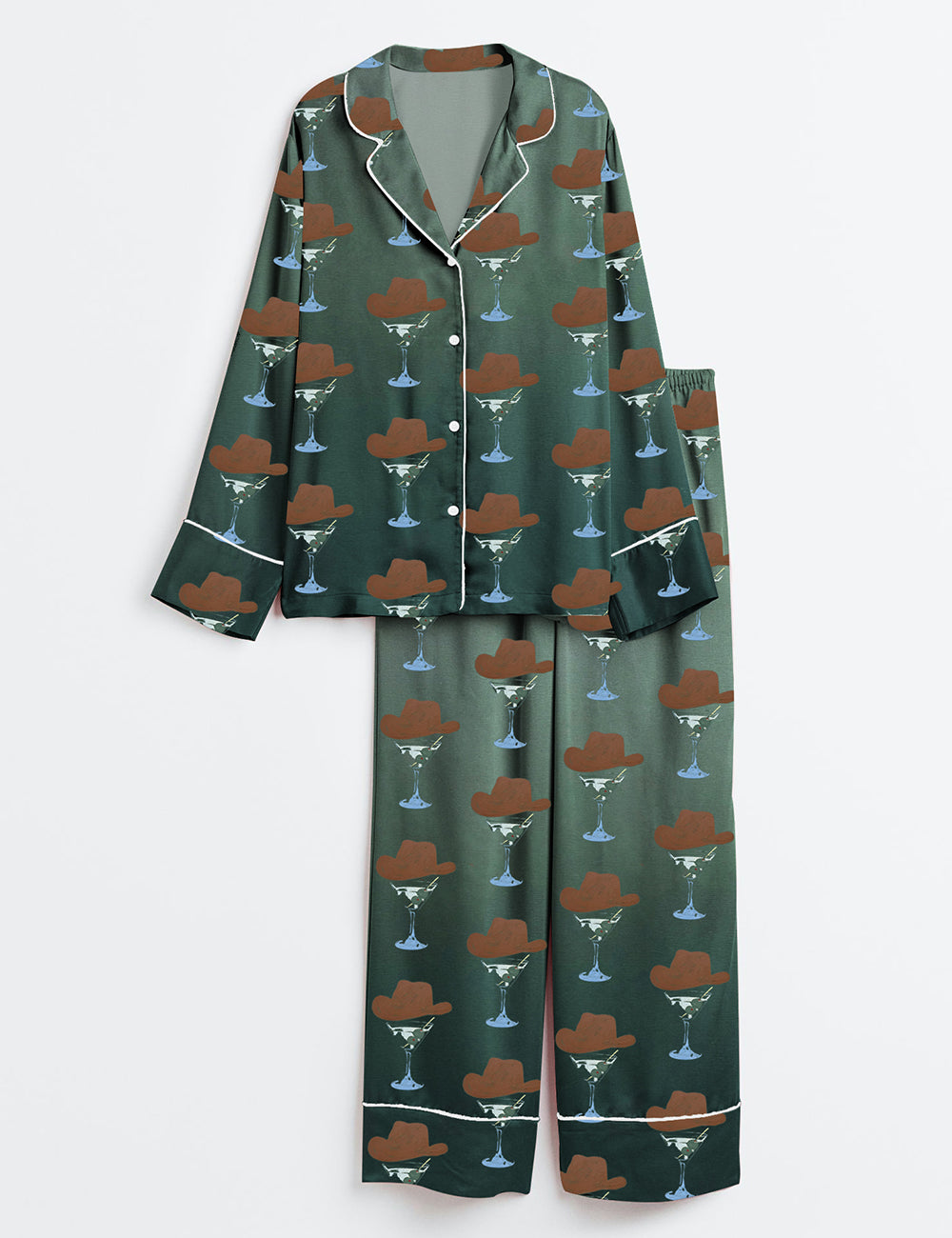 Women’s Western Cowboy Martini Long Sleeve Satin Pajama Set