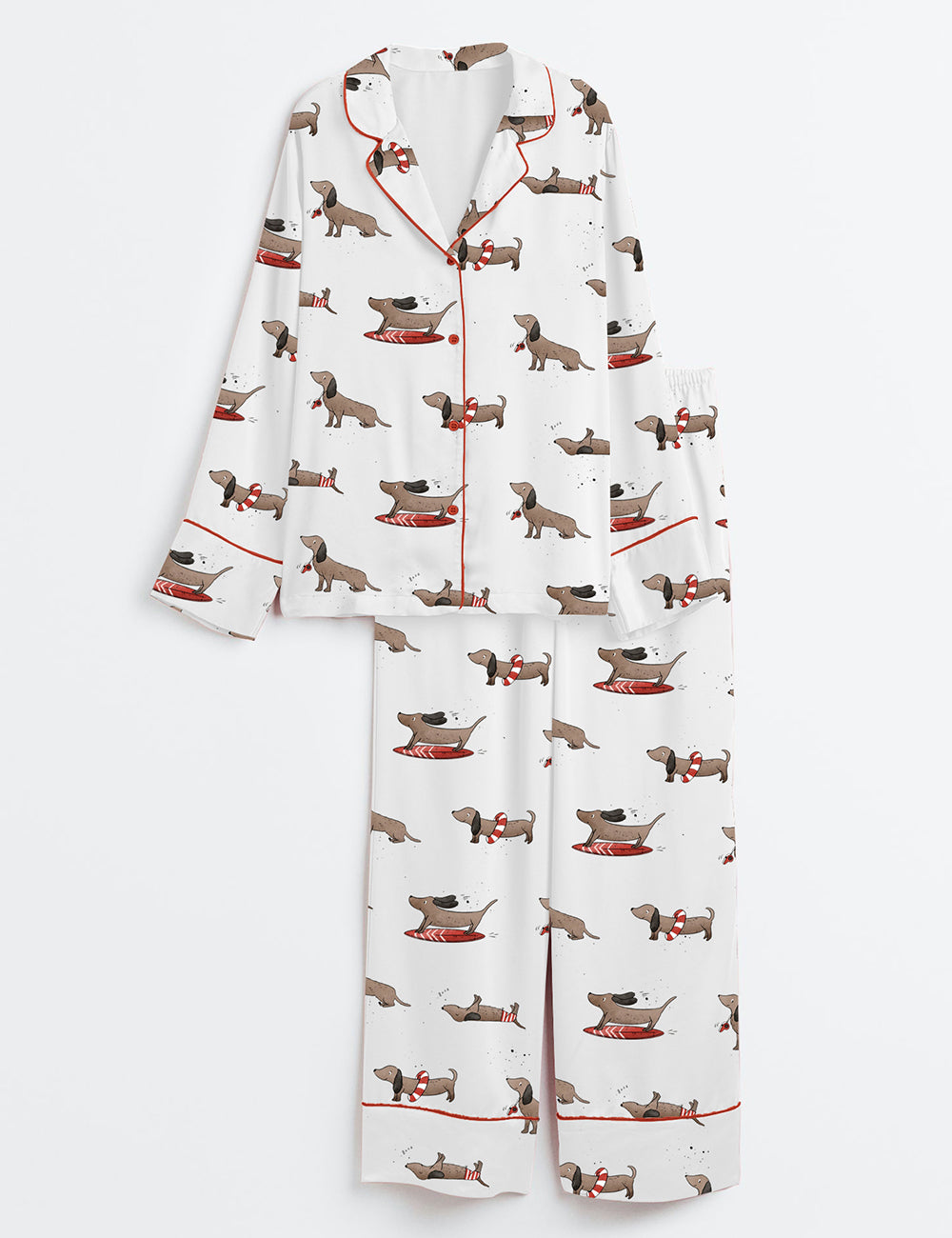 Women’s Dachshund Cute Dog Summer Print Long Sleeve Satin Pajama Set