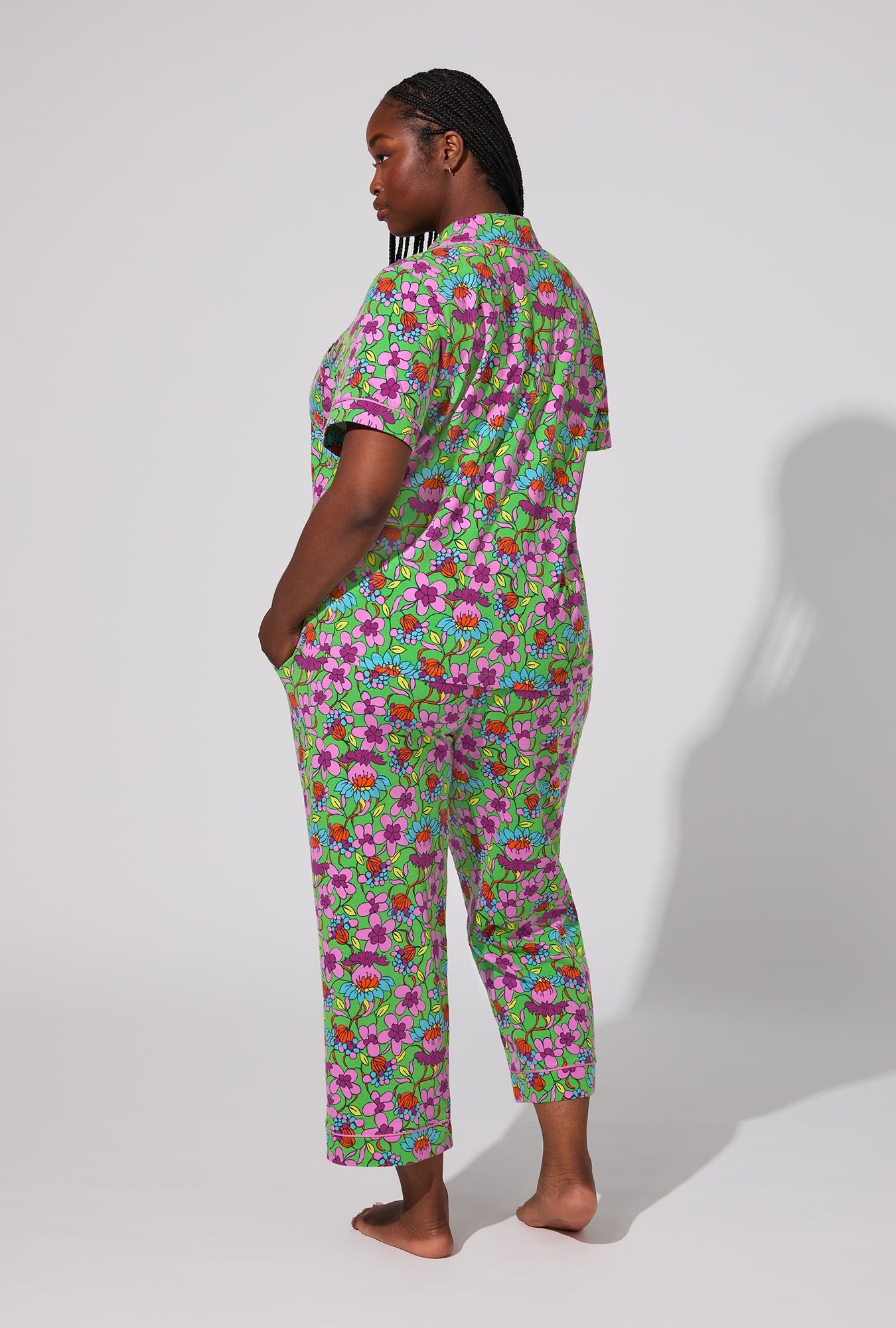 BedHead X Trina Turk Garden Floral Short Sleeve Classic Stretch Jersey Cropped PJ Set