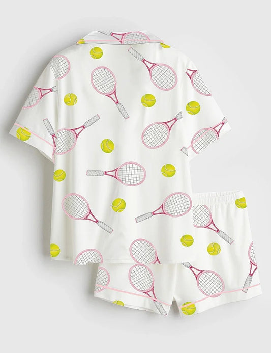 Women’s Tennis Lover Short Sleeve Satin Pajama Set