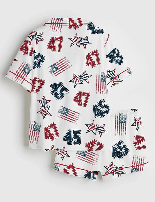 Women's America 45 47 Short Sleeve Satin Pajama Set
