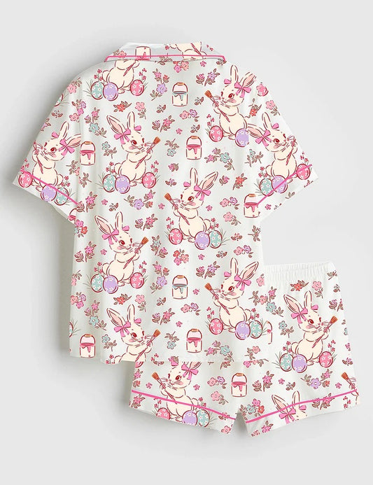 Women’s Easter Bunny Short Sleeve Satin Pajama Set