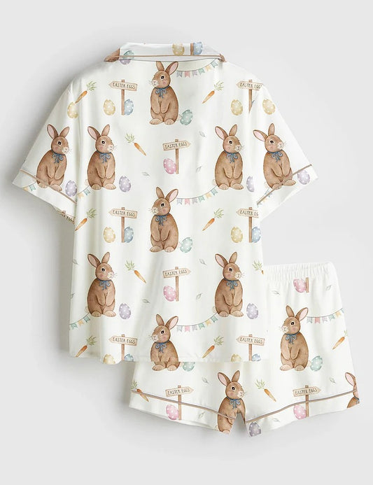 Women's Easter Bunny Short Sleeve Satin Pajama Set