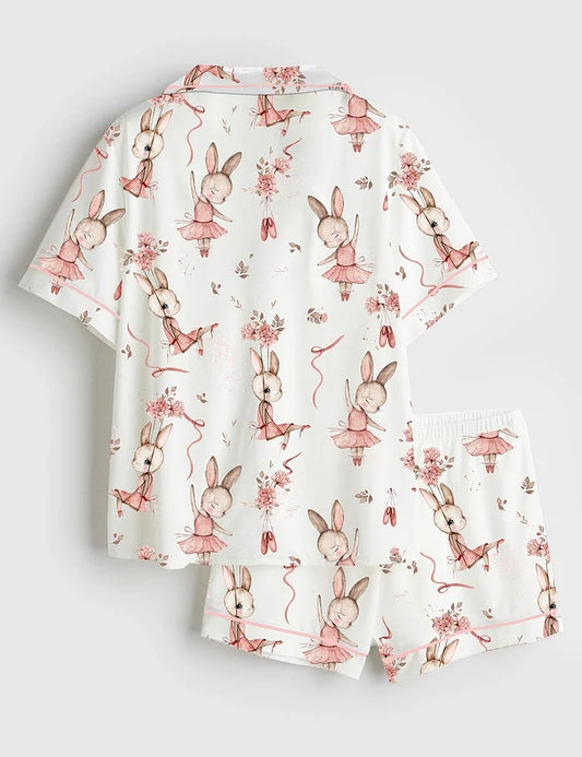 Women’s Ballerina Bunny Short Sleeve Satin Pajama Set