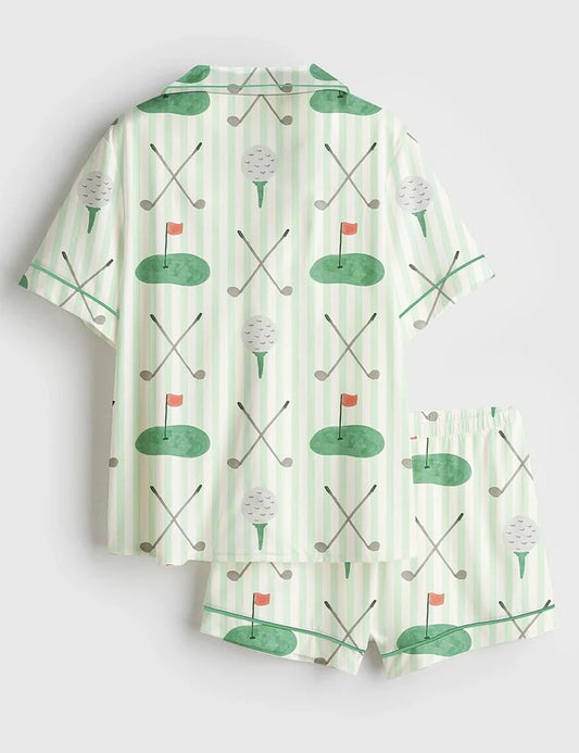 Women’s Augusta Masters Golf Tournament Golf Print Short Sleeve Satin Pajama Set