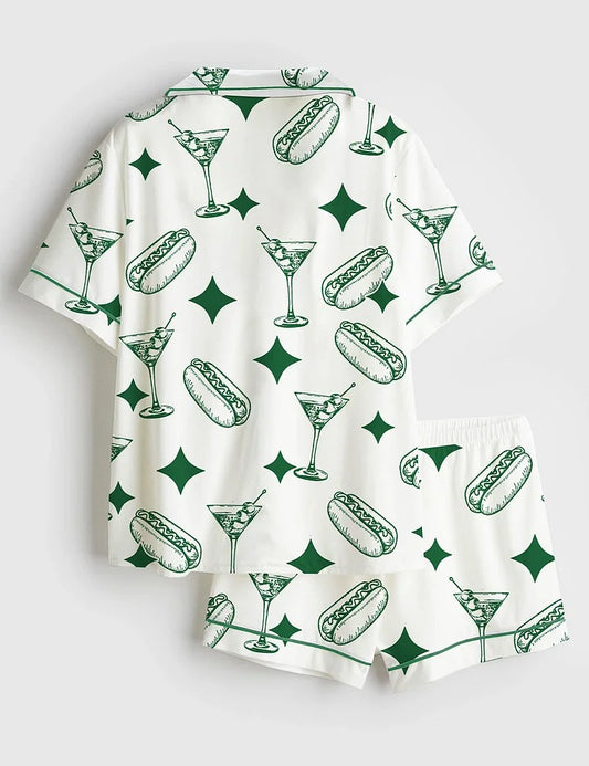 Men’s Tinis And Weenies Dirty Martini Party Print Short Sleeve Satin Pajama Set