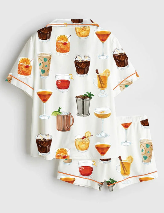 Women's Aperol Spritz Margarita Cocktail Short Sleeve Satin Pajama Set