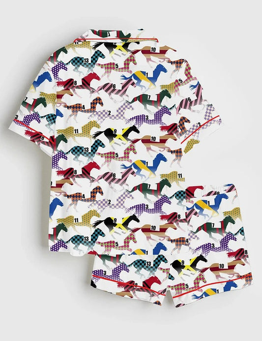 Women’s Western Kentucky Derby 151st Run For The Horse Print Short Sleeve Satin Pajama Set