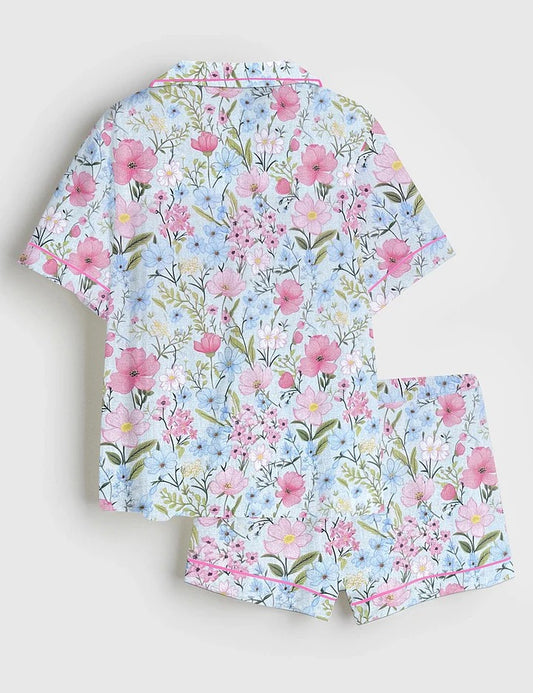 Women’s Flower Garden Short Sleeve Satin Pajama Set
