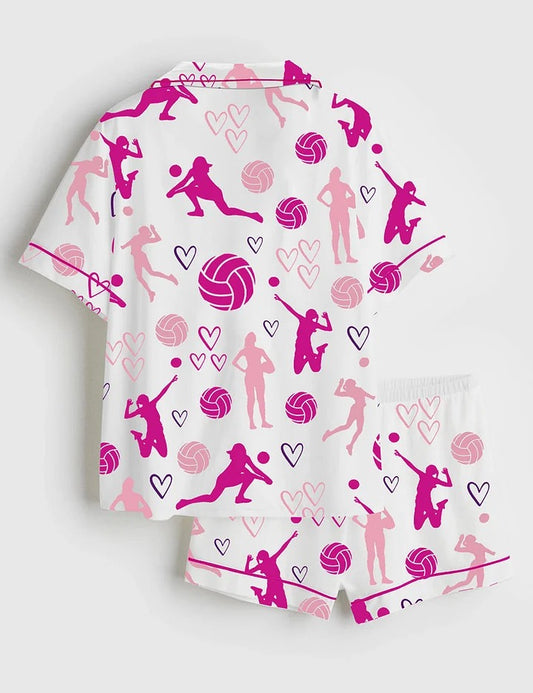 Women's Volleyball Short Sleeve Satin Pajama Set