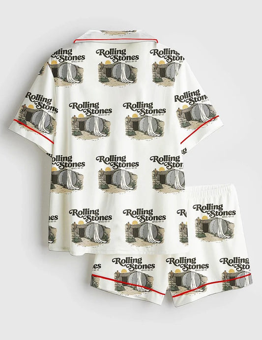 Women’s Rolling Stones Jesus Christ Faith Short Sleeve Satin Pajama Set