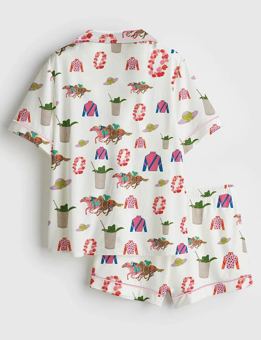 Women’s Kentucky Horse Derby Western Short Sleeve Satin Pajama Set
