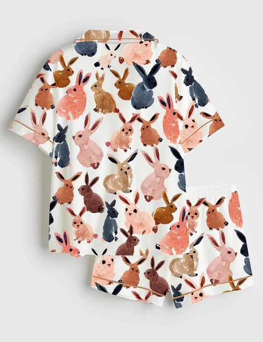 Women's Easter Bunny Short Sleeve Satin Pajama Set