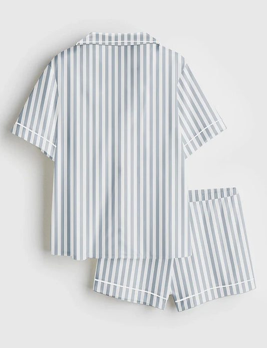 Women's Stripe Short Sleeve Satin Pajama Set