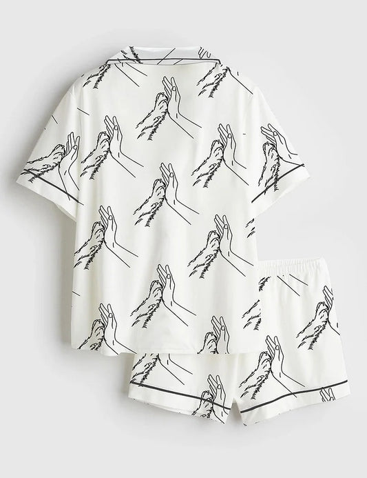 Women's Dog Hands Short Sleeve Satin Pajama Set